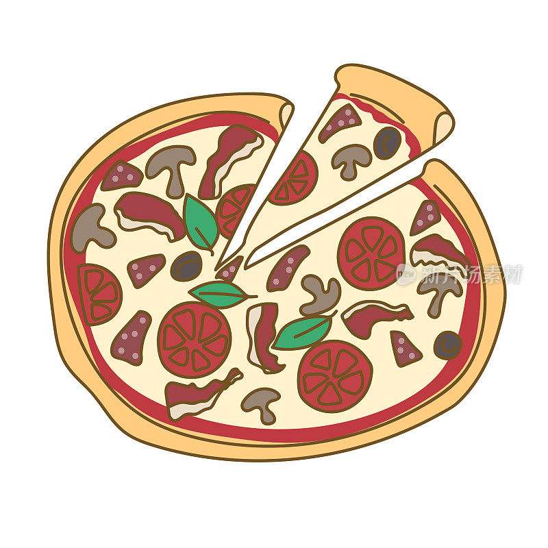 Pizza hand drawn doodle color illustration